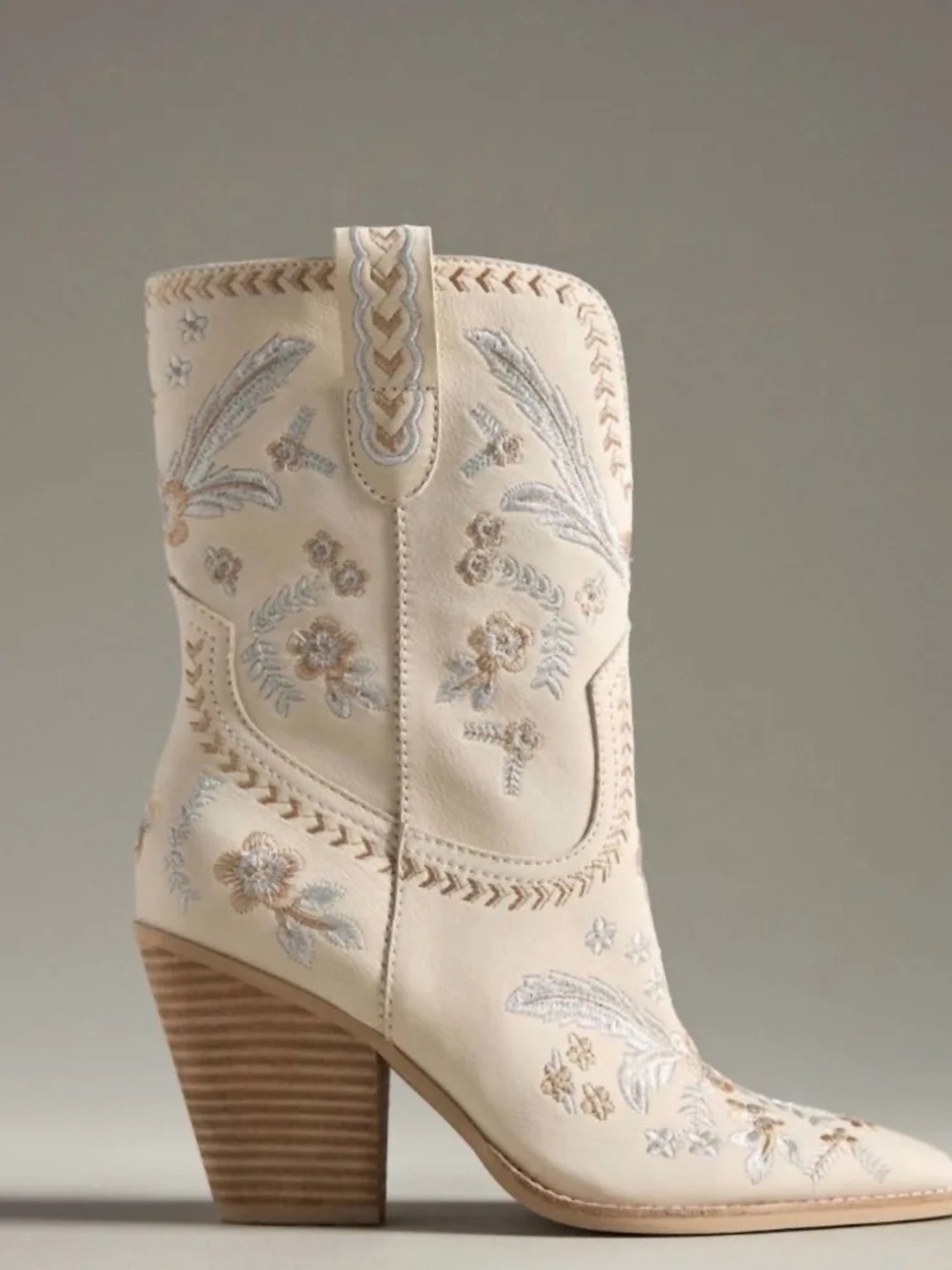 Dolce Vita Jessy Embroidered Cream Floral Western Boot Nubuck 9